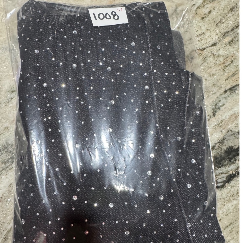 ANEWSTA Jeans Womens 1XL Rhinestone Denim Statemnt Black Wide Leg Festival Curve - Picture 12 of 12